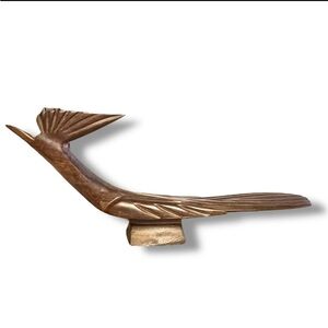 Vintage Ironwood Hand Carved Roadrunner Wood Sculpture Desert Mexico Arizona MCM